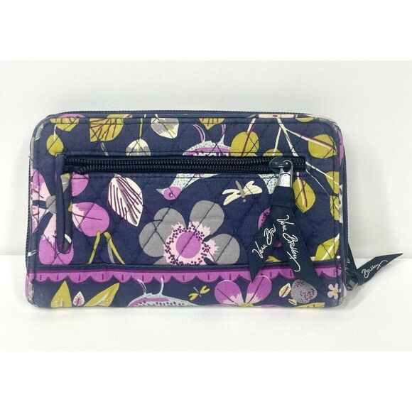 Vintage Vera Bradley Turn Lock Nightingale Wallet Purple Blue Large Zip Around - Picture 2 of 4